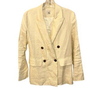 Iris & Ink ivory cream 100% linen double breasted blazer jacket 8